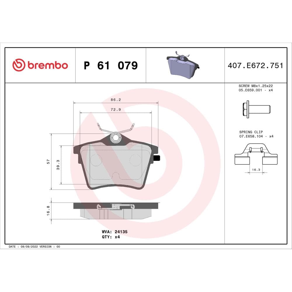 Set placute frana disc BREMBO P 61 079