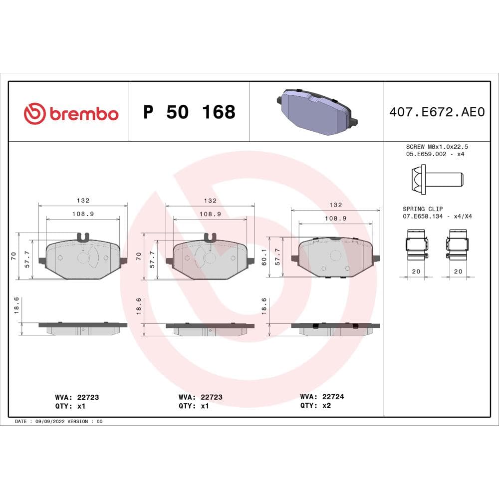 Set placute frana disc BREMBO P 50 168