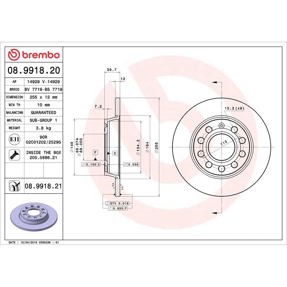 Disc frana BREMBO 08.9918.21