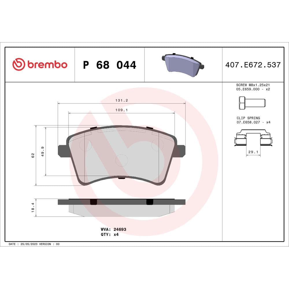 Set placute frana disc BREMBO P 68 044