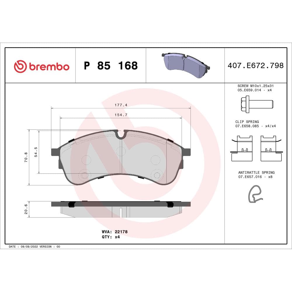 Set placute frana disc BREMBO P 85 168