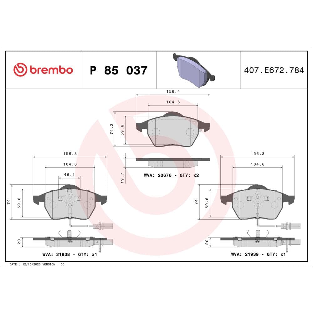 Set placute frana disc BREMBO P 85 037