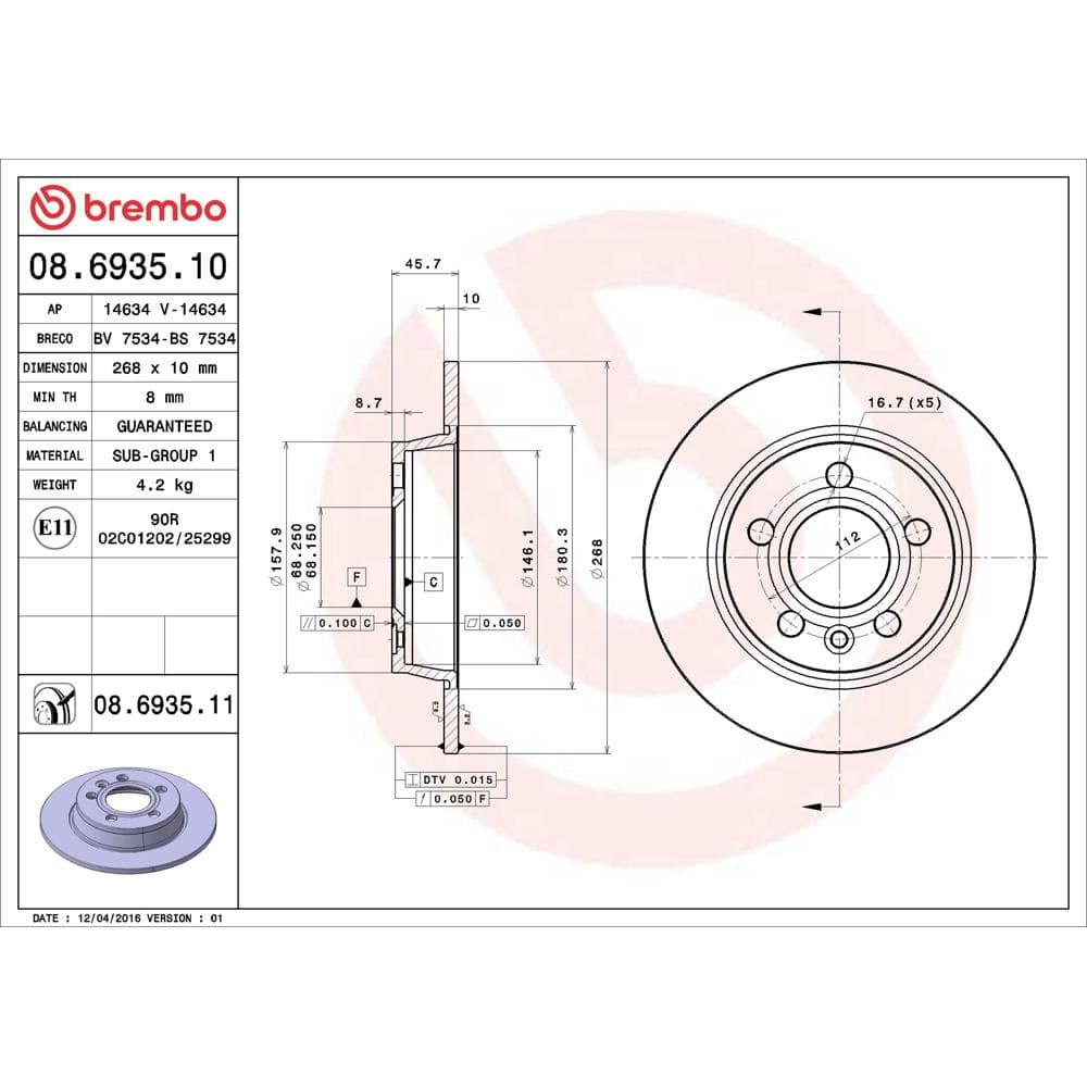 Disc frana BREMBO 08.6935.11