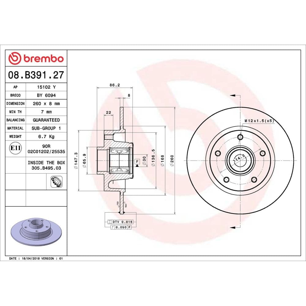 Disc frana BREMBO 08.B391.27