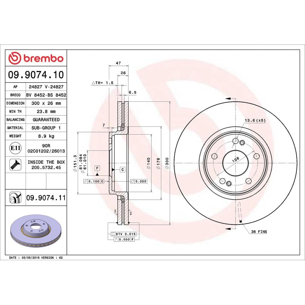 Disc frana BREMBO 09.9074.11