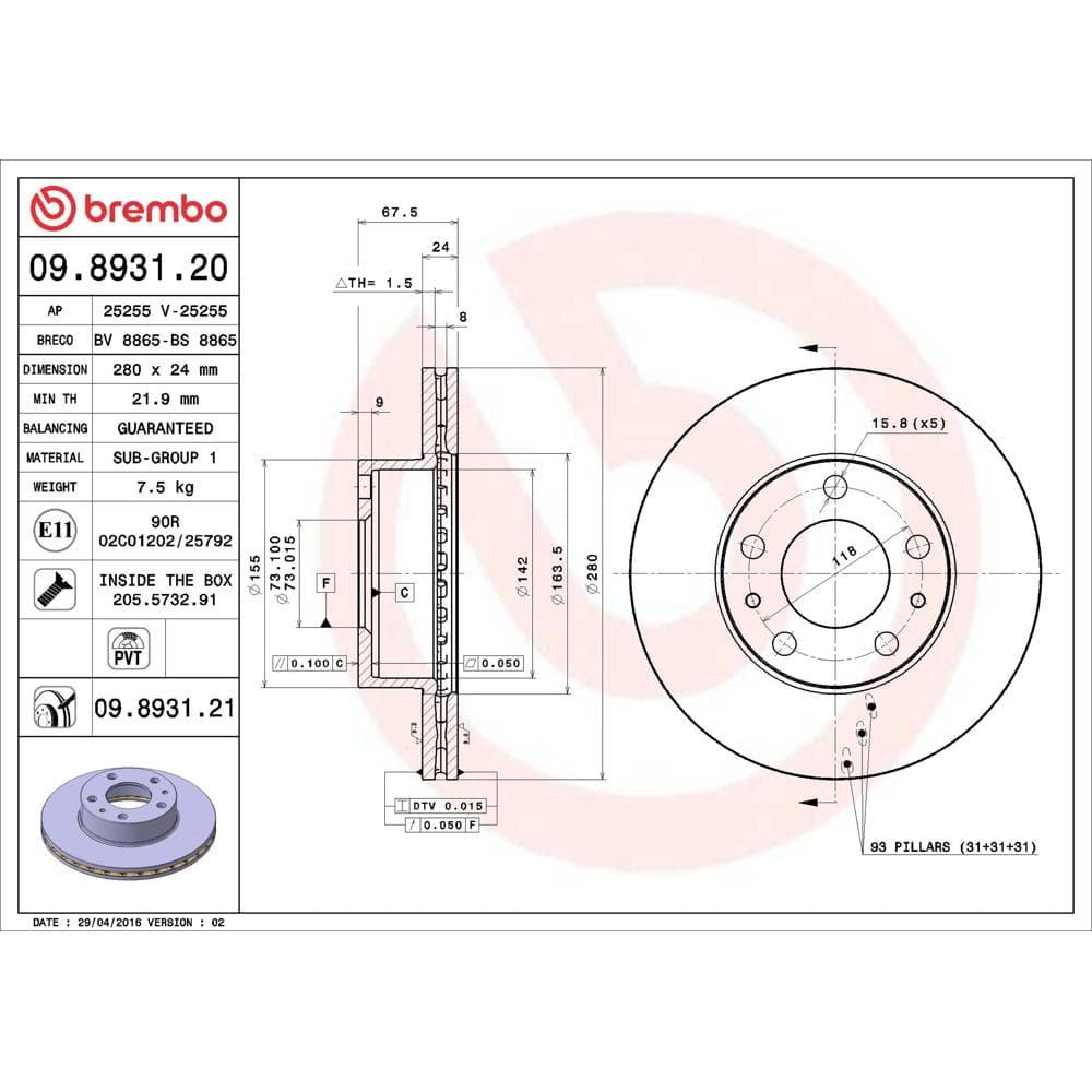 Disc frana BREMBO 09.8931.21