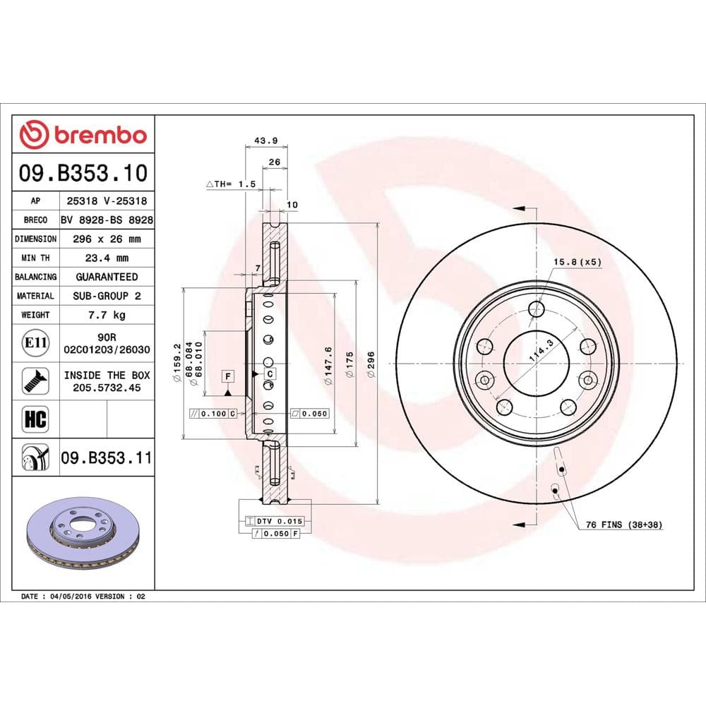 Disc frana BREMBO 09.B353.11