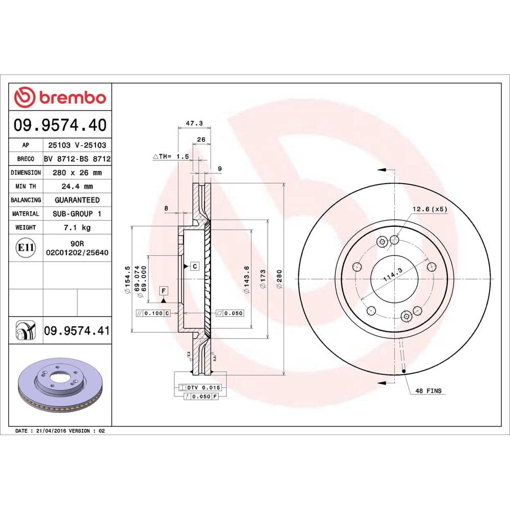 Disc frana BREMBO 09.9574.41