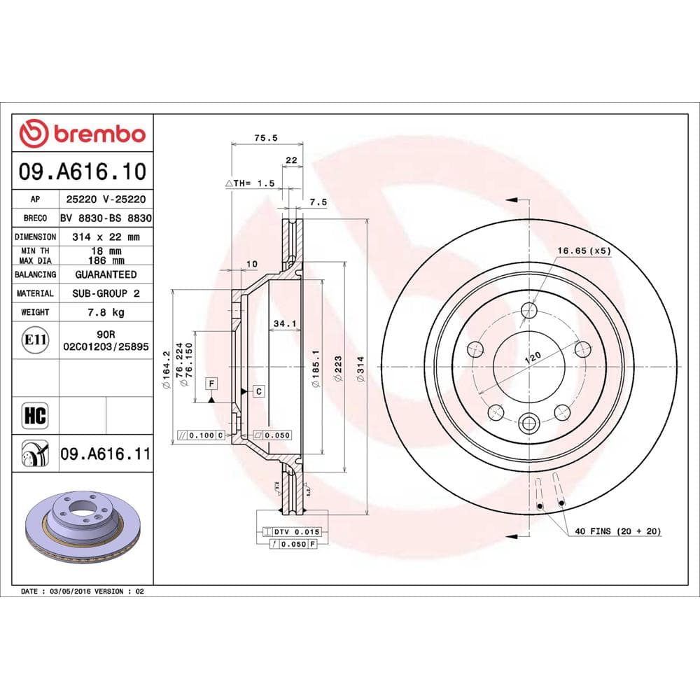 Disc frana BREMBO 09.A616.11