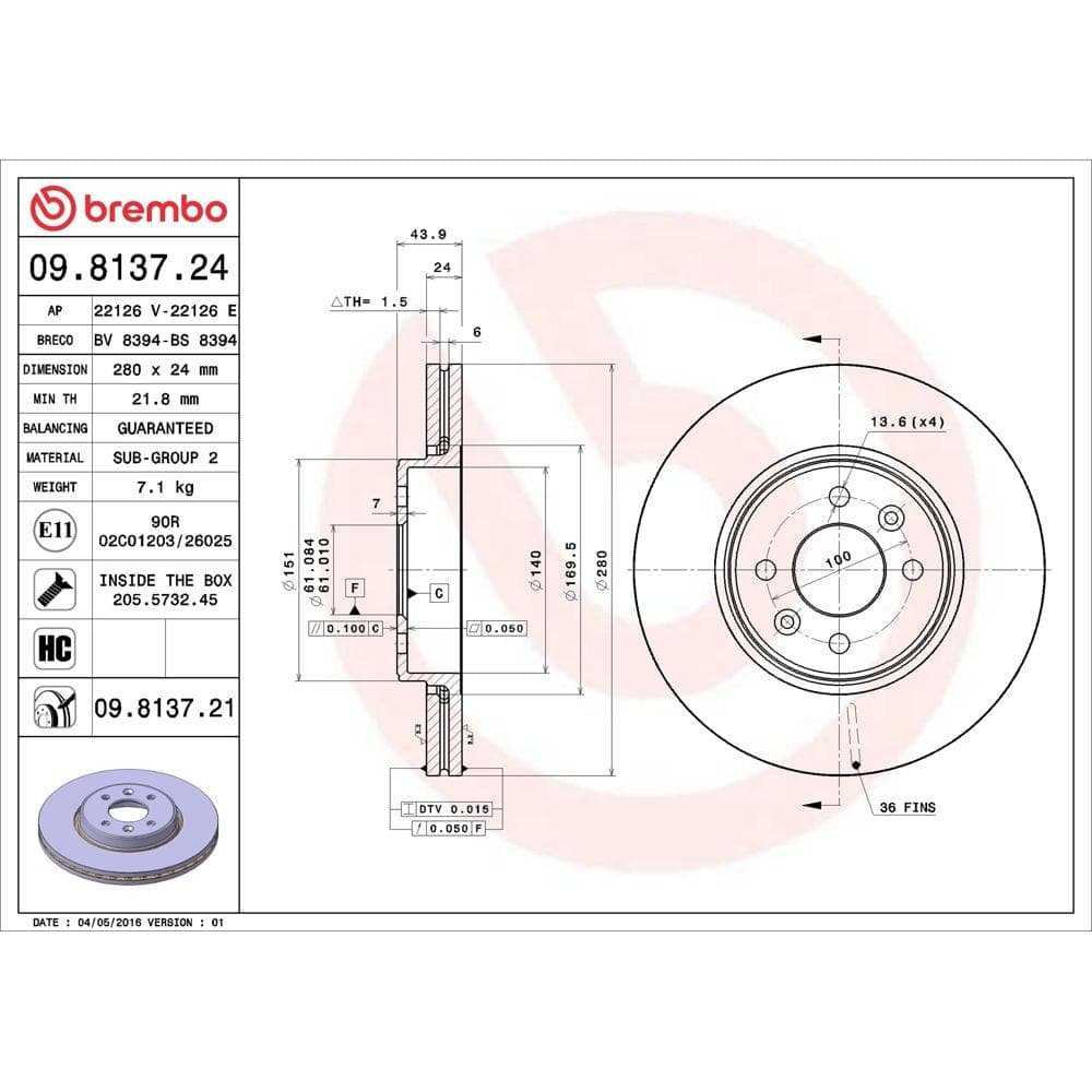 Disc frana BREMBO 09.8137.21