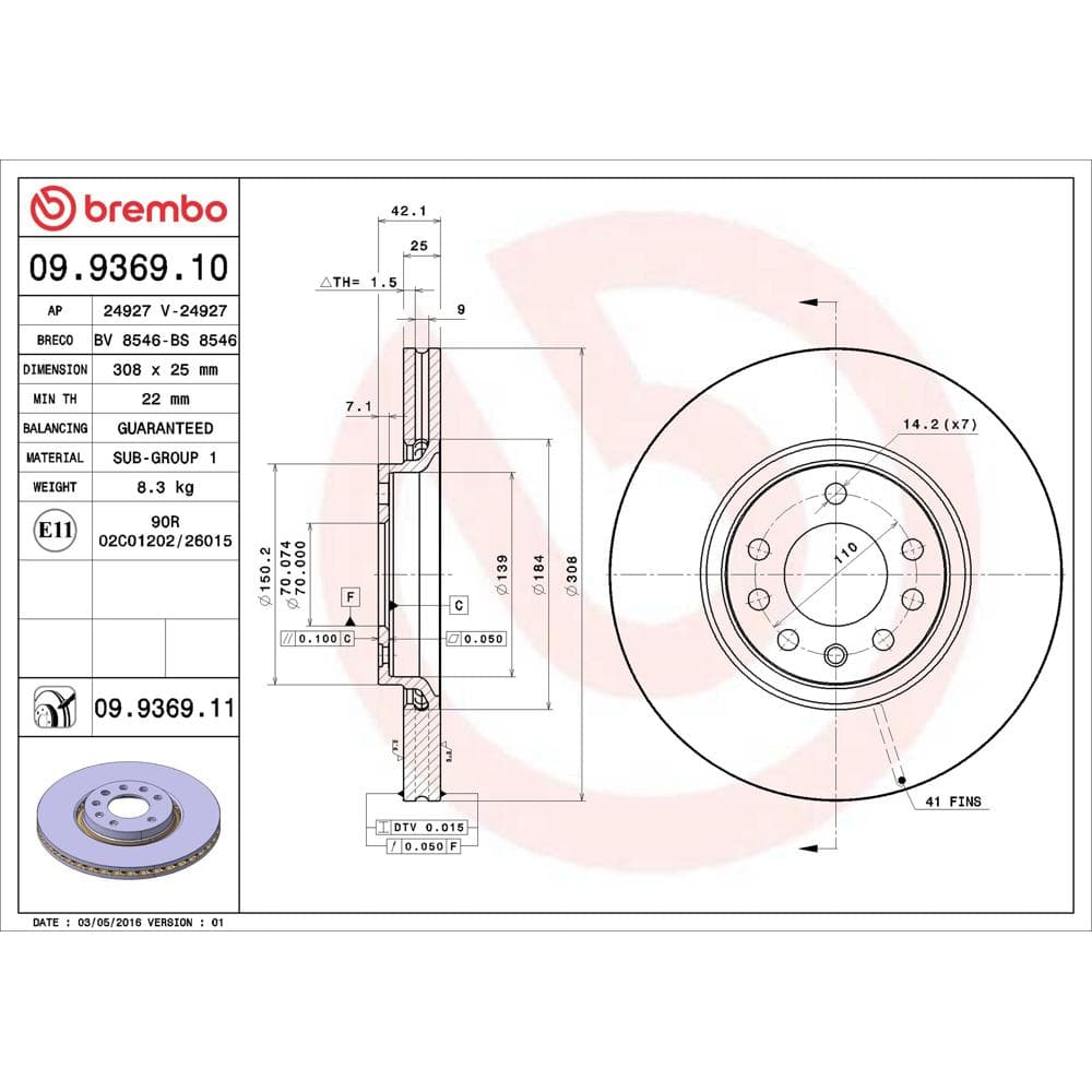 Disc frana BREMBO 09.9369.11