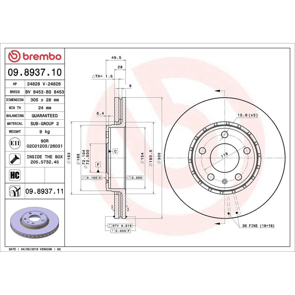 Disc frana BREMBO 09.8937.11