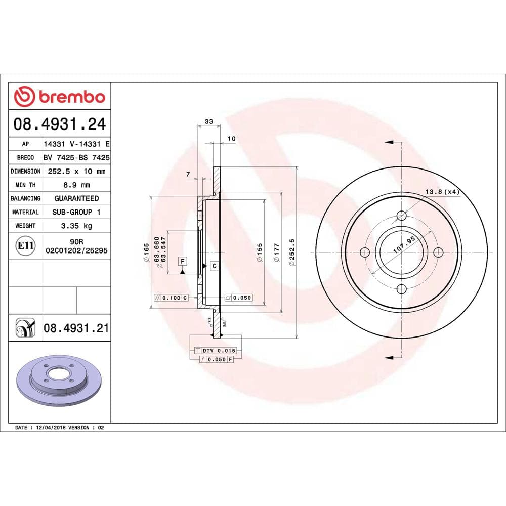 Disc frana BREMBO 08.4931.21