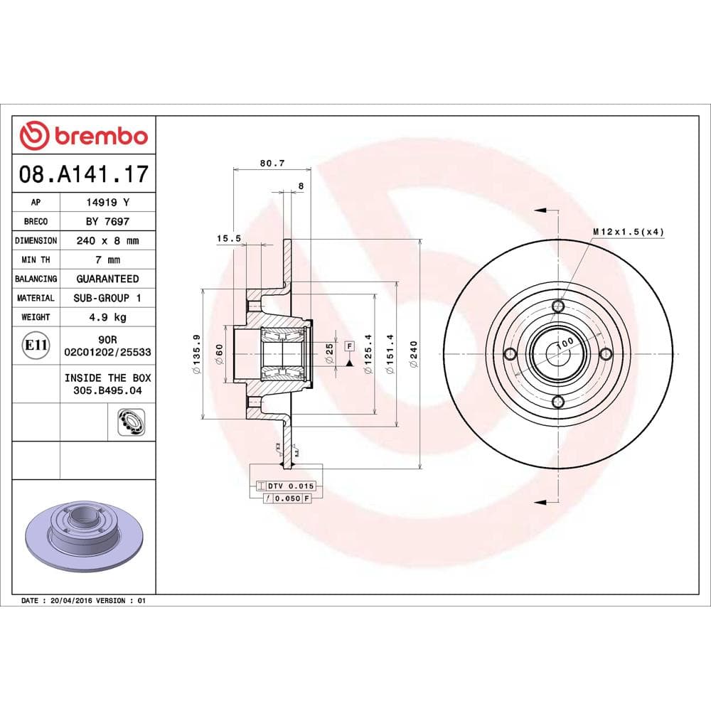 Disc frana BREMBO 08.A141.17