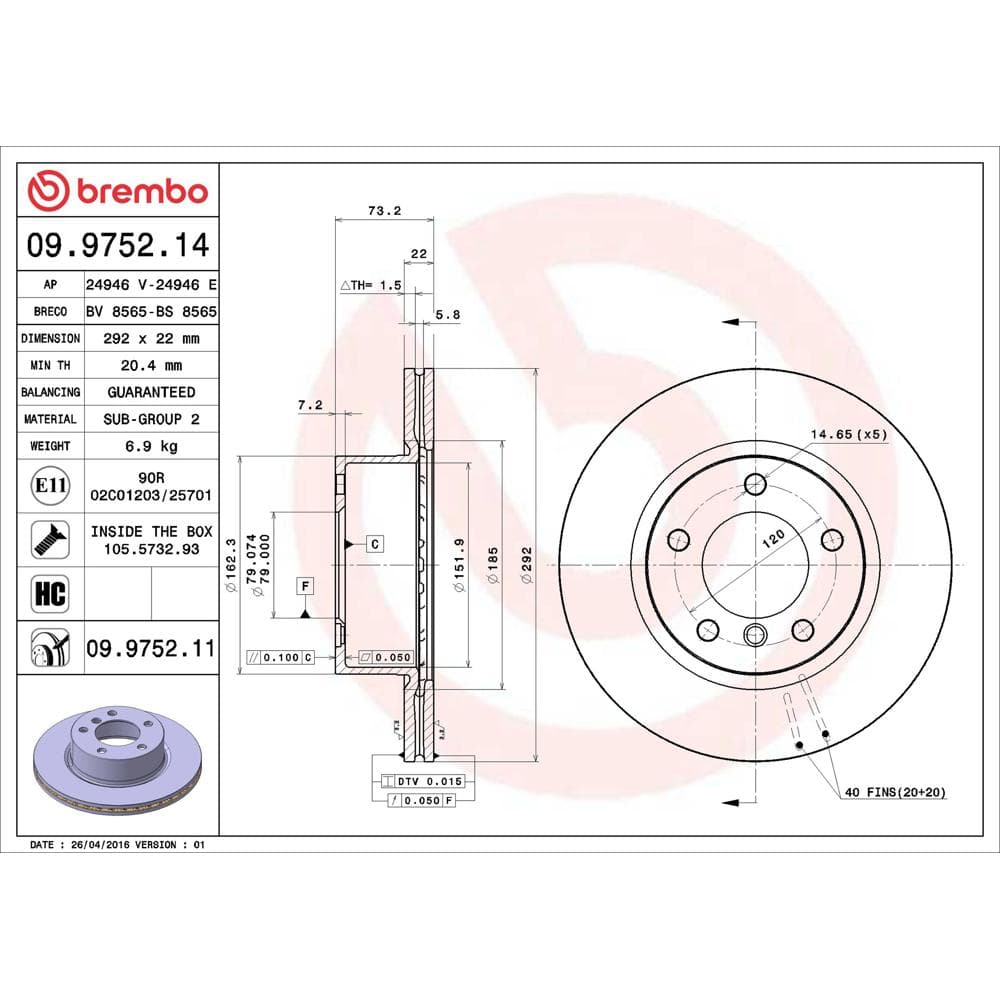Disc frana BREMBO 09.9752.11