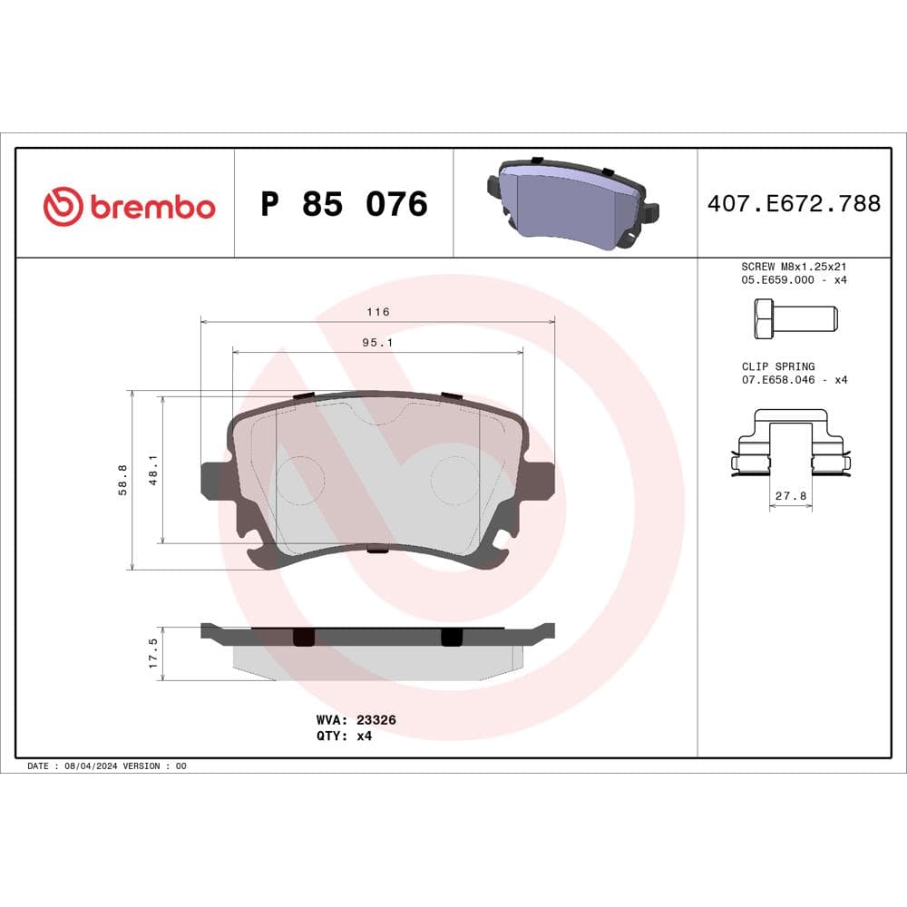 Set placute frana disc BREMBO P 85 076
