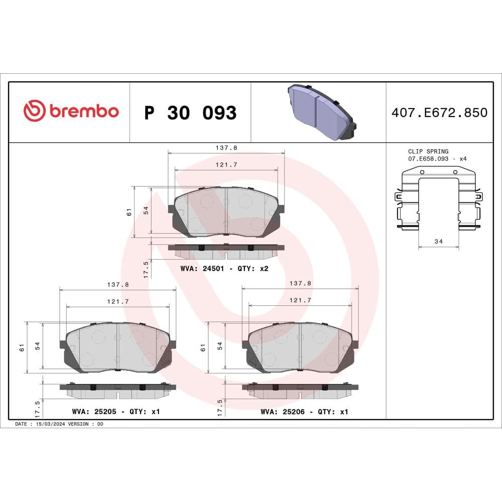 Set placute frana disc BREMBO P 30 093
