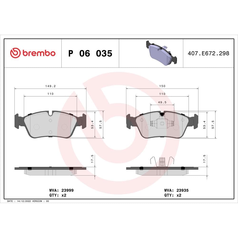 Set placute frana disc BREMBO P 06 035
