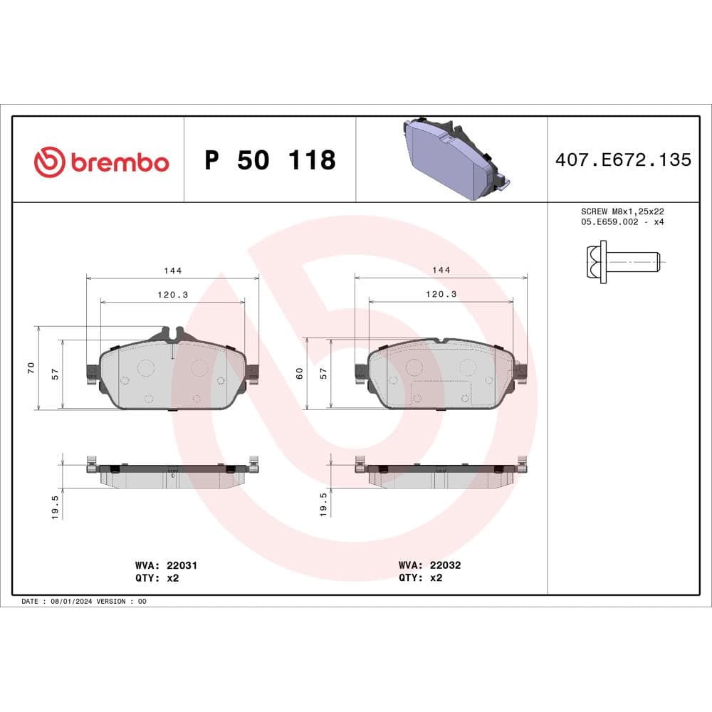 Set placute frana disc BREMBO P 50 118
