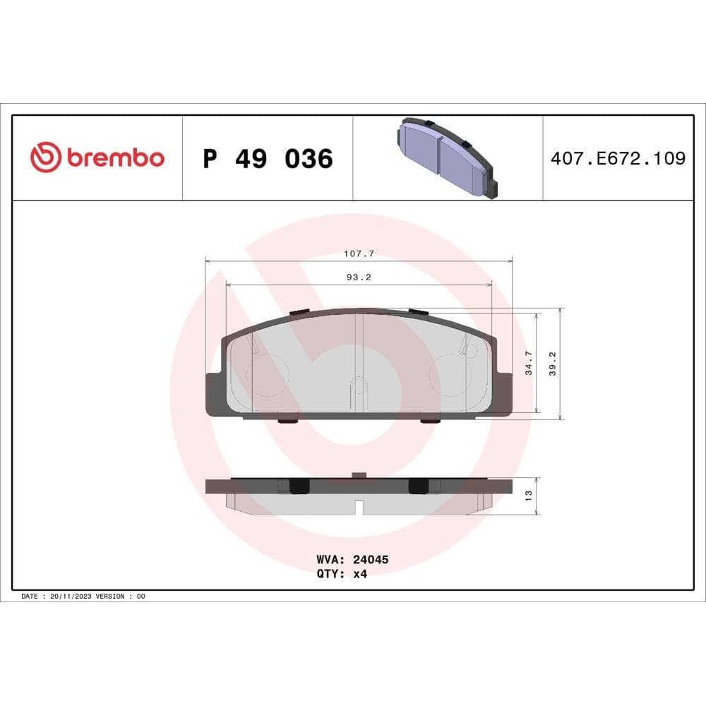Set placute frana disc BREMBO P 49 036