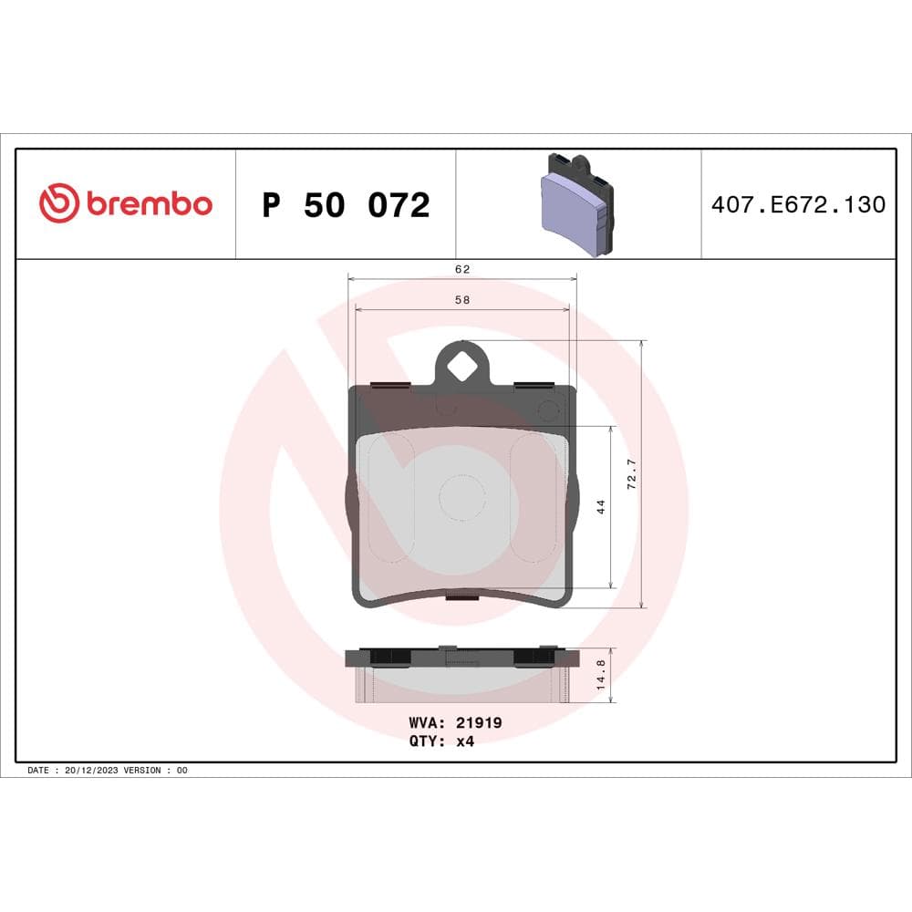 Set placute frana disc BREMBO P 50 072