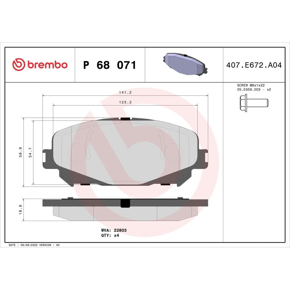 Set placute frana disc BREMBO P 68 071