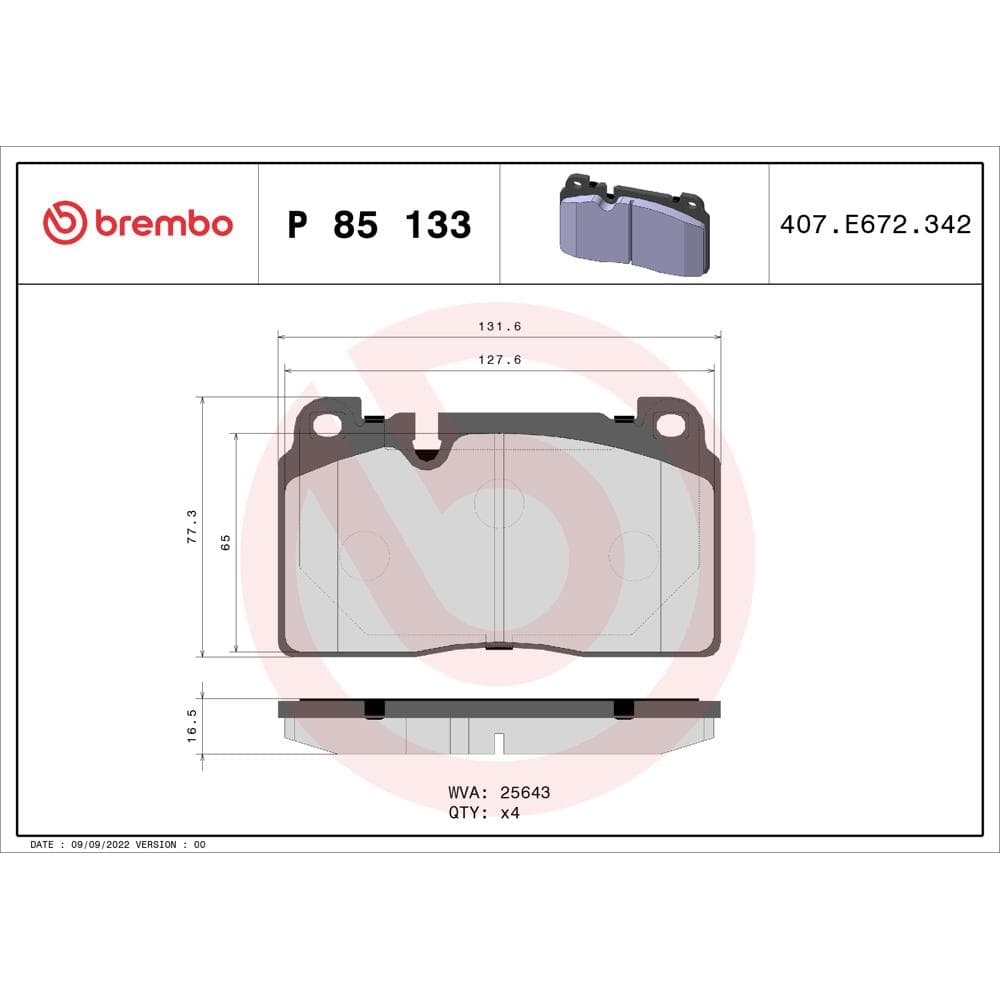 Set placute frana disc BREMBO P 85 133