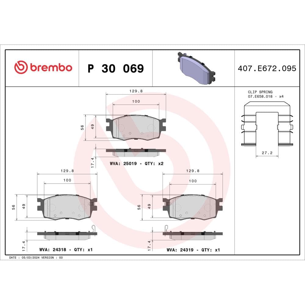 Set placute frana disc BREMBO P 30 069