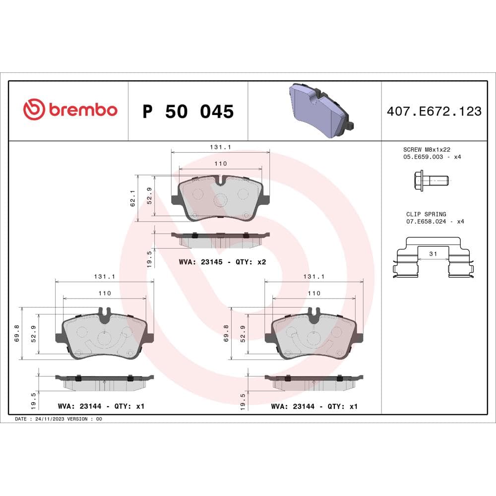 Set placute frana disc BREMBO P 50 045