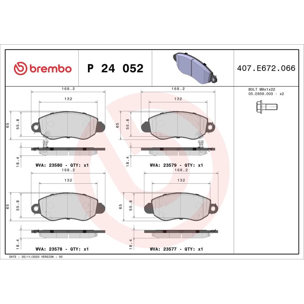 Set placute frana disc BREMBO P 24 052