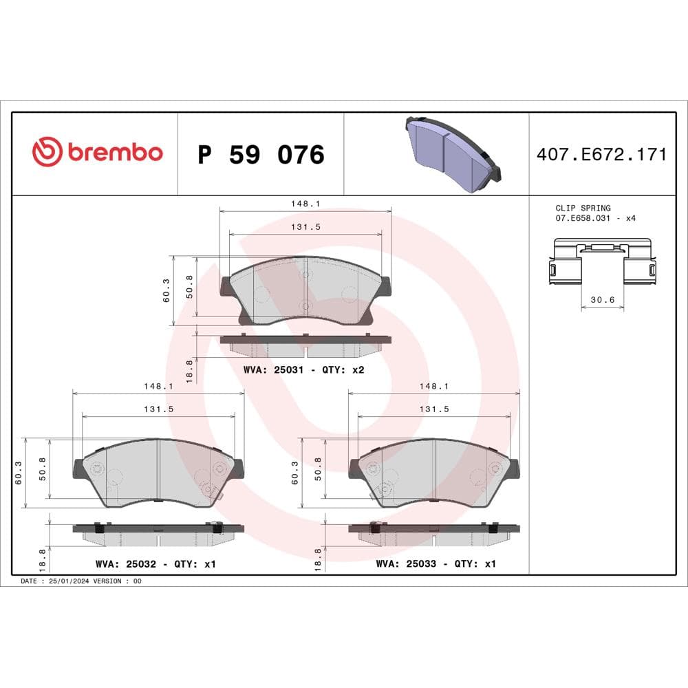 Set placute frana disc BREMBO P 59 076