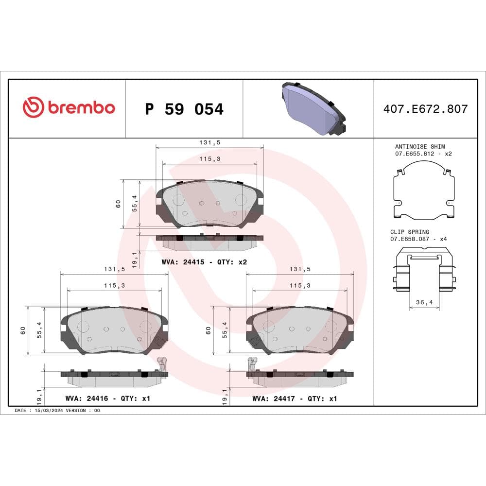 Set placute frana disc BREMBO P 59 054