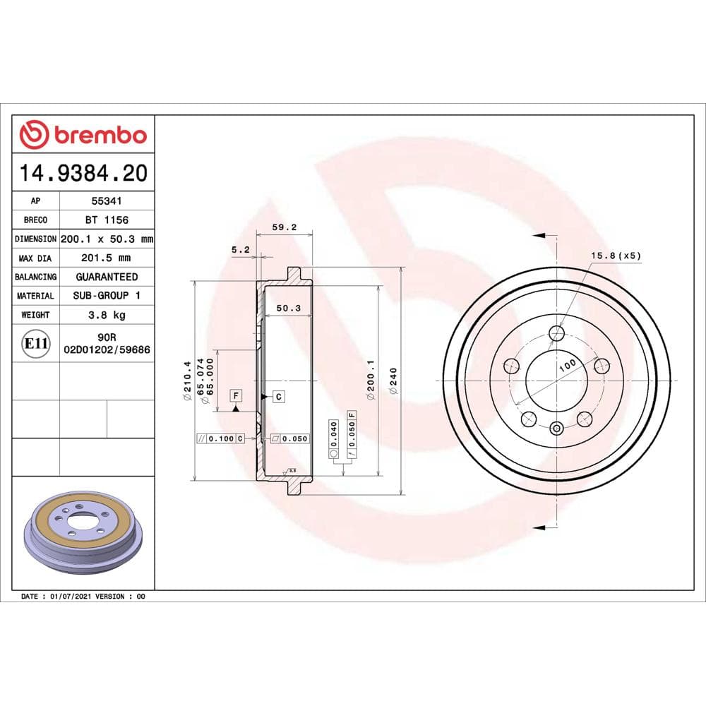 Tambur frana BREMBO 14.9384.20