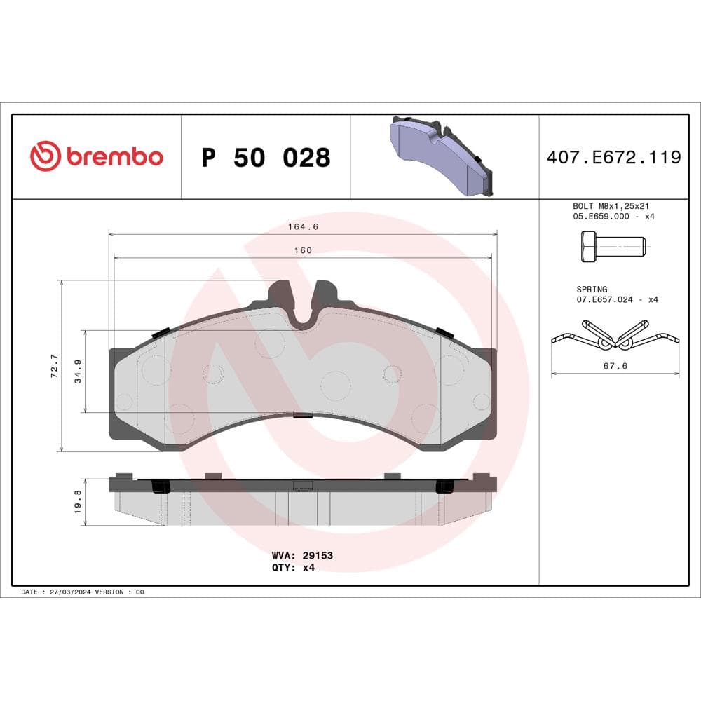 Set placute frana disc BREMBO P 50 028