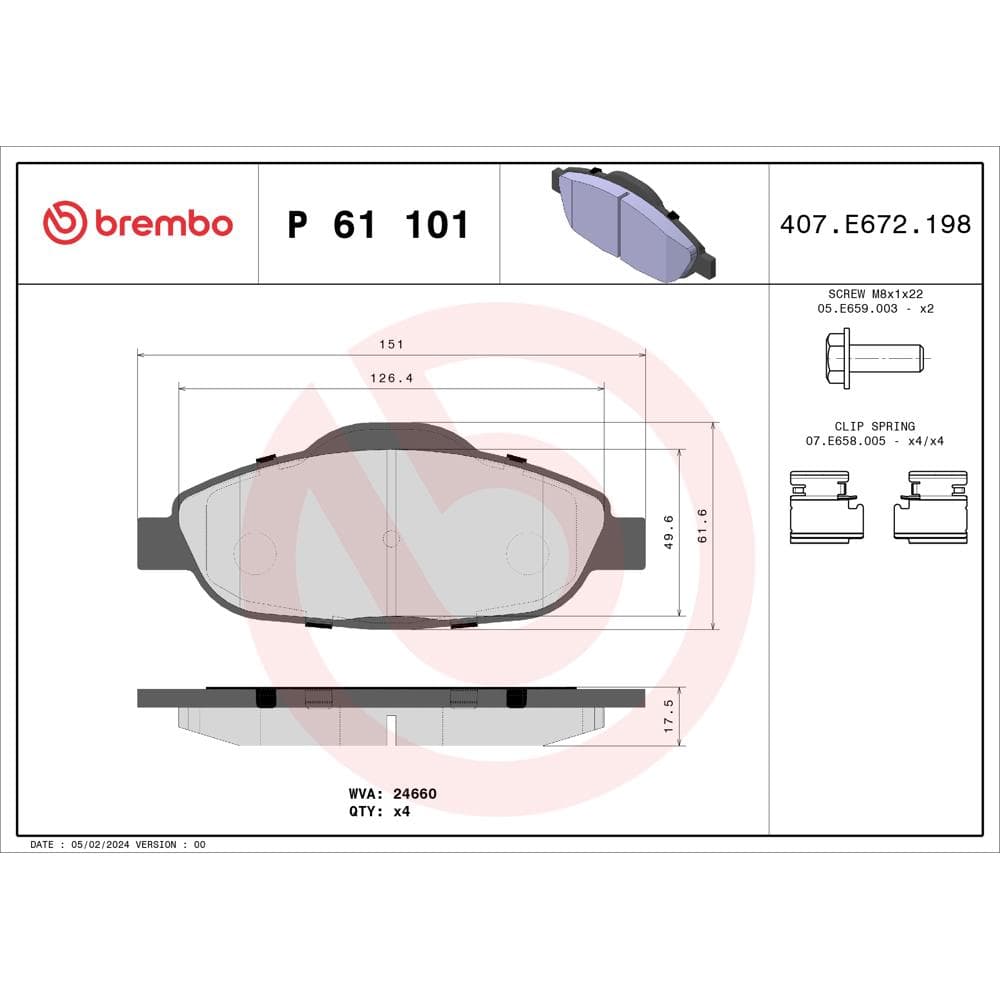 Set placute frana disc BREMBO P 61 101