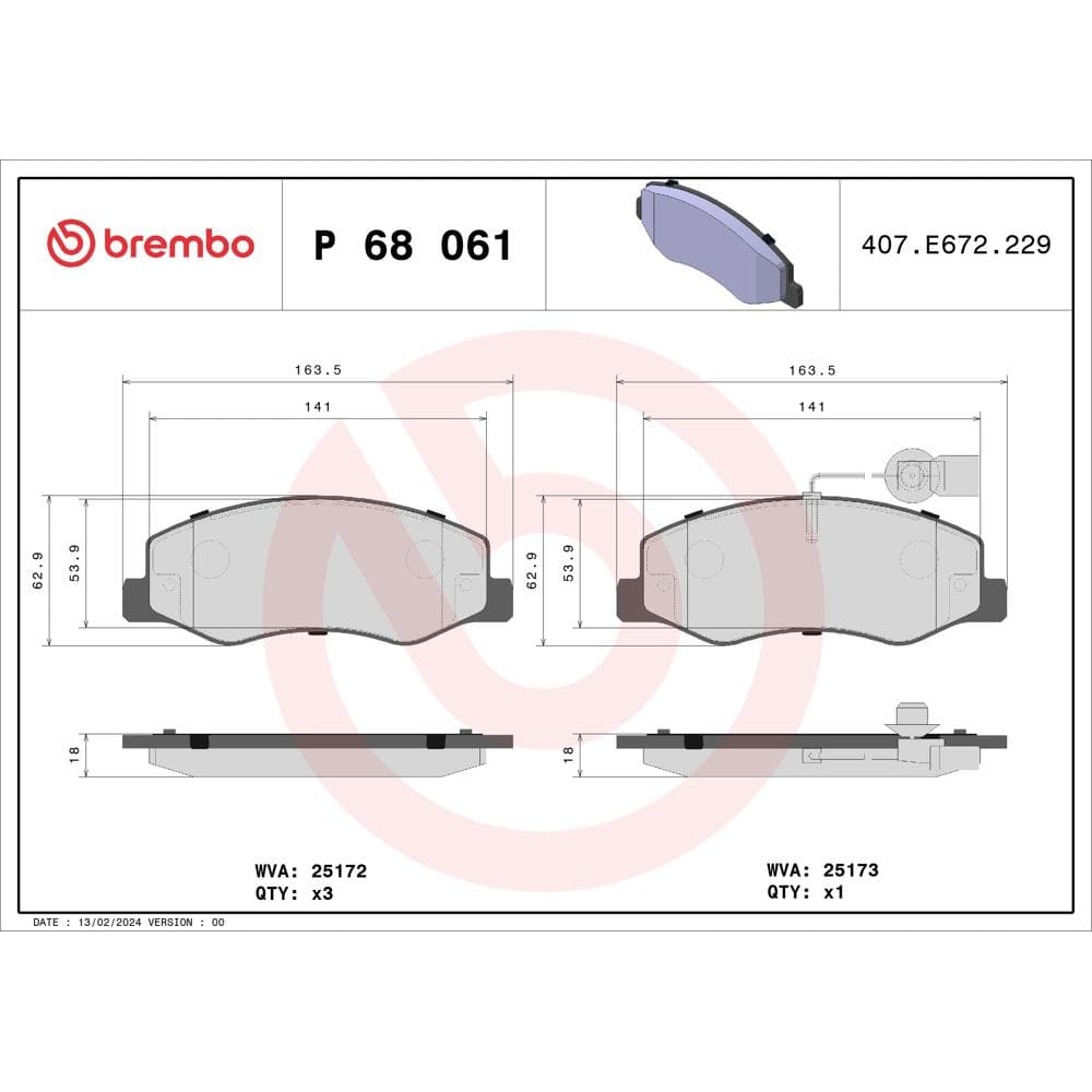 Set placute frana disc BREMBO P 68 061
