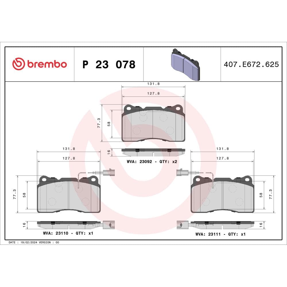 Set placute frana disc BREMBO P 23 078
