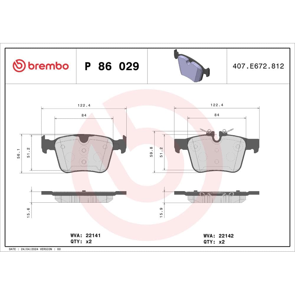 Set placute frana disc BREMBO P 86 029