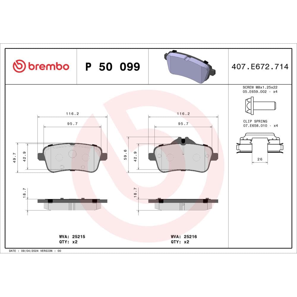 Set placute frana disc BREMBO P 50 099