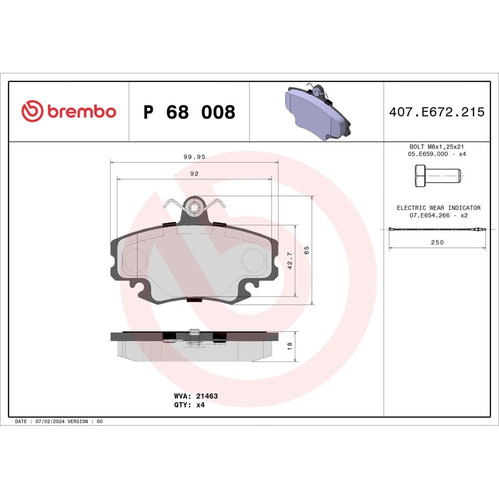 Set placute frana disc BREMBO P 68 008