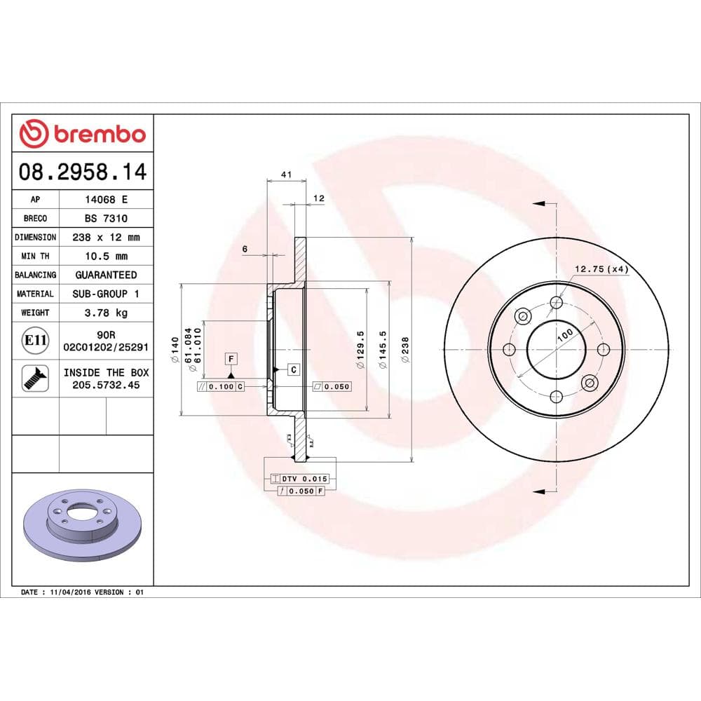 Disc frana BREMBO 08.2958.14