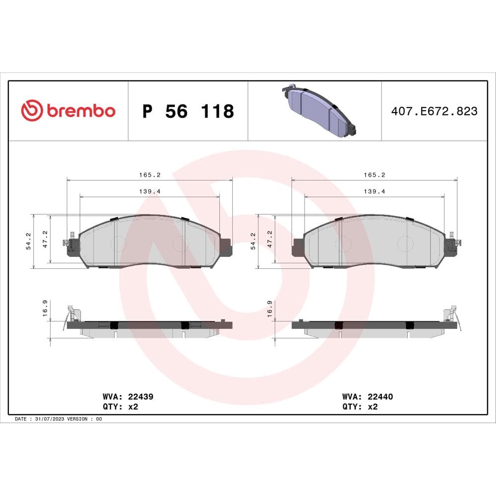Set placute frana disc BREMBO P 56 118