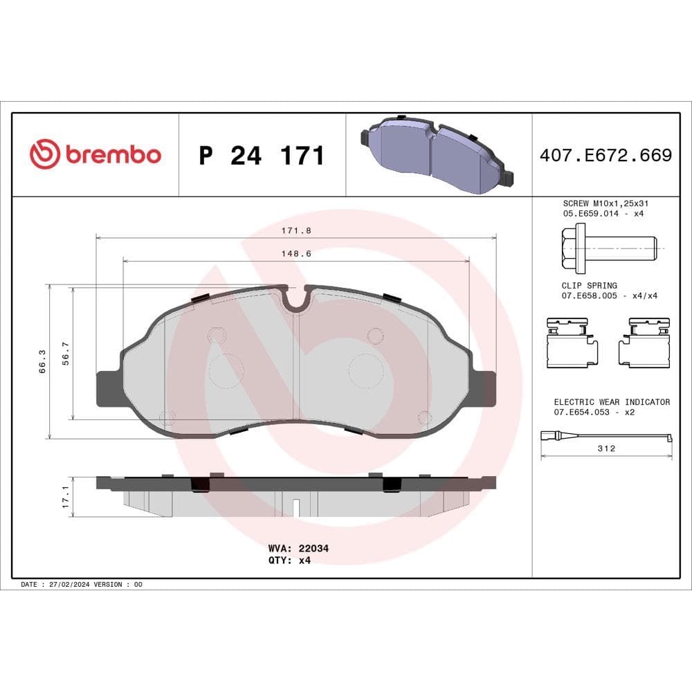 Set placute frana disc BREMBO P 24 171