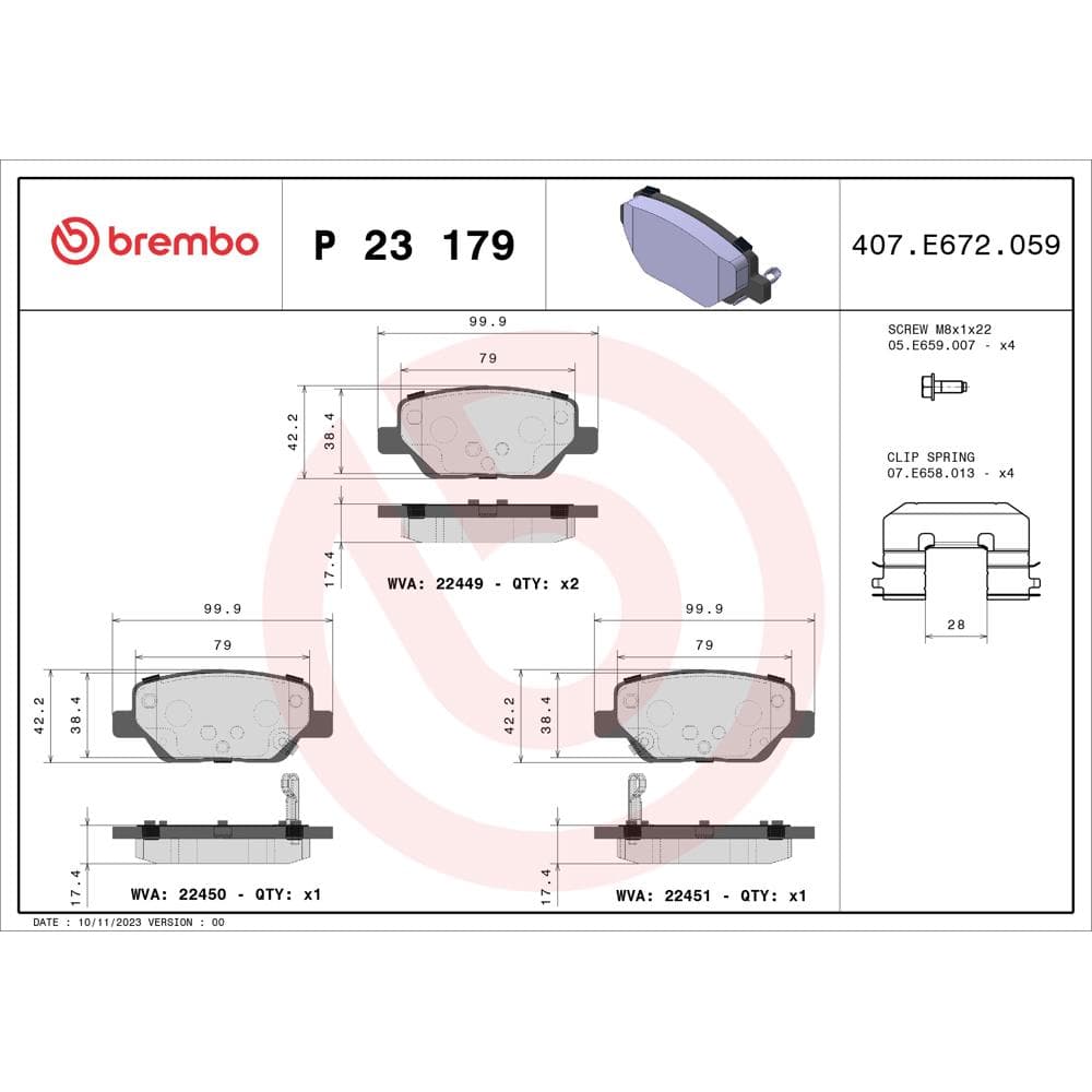 Set placute frana disc BREMBO P 23 179