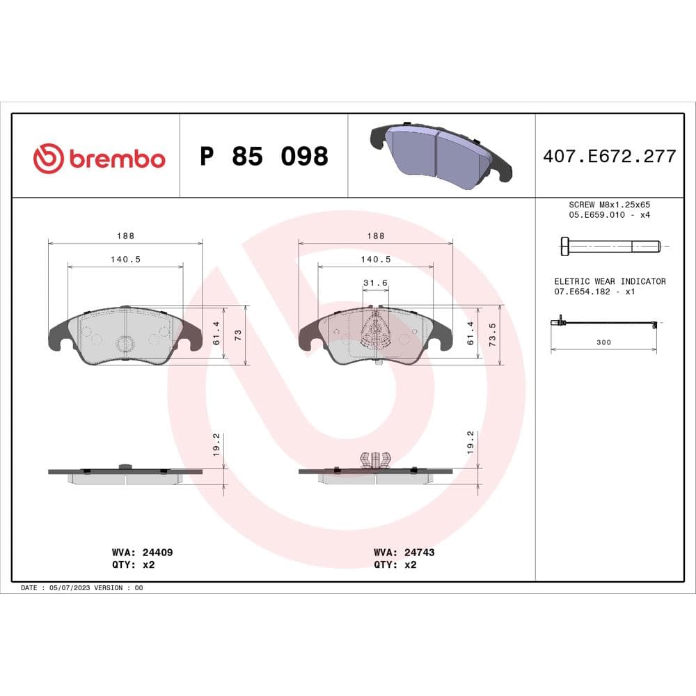 Set placute frana disc BREMBO P 85 098