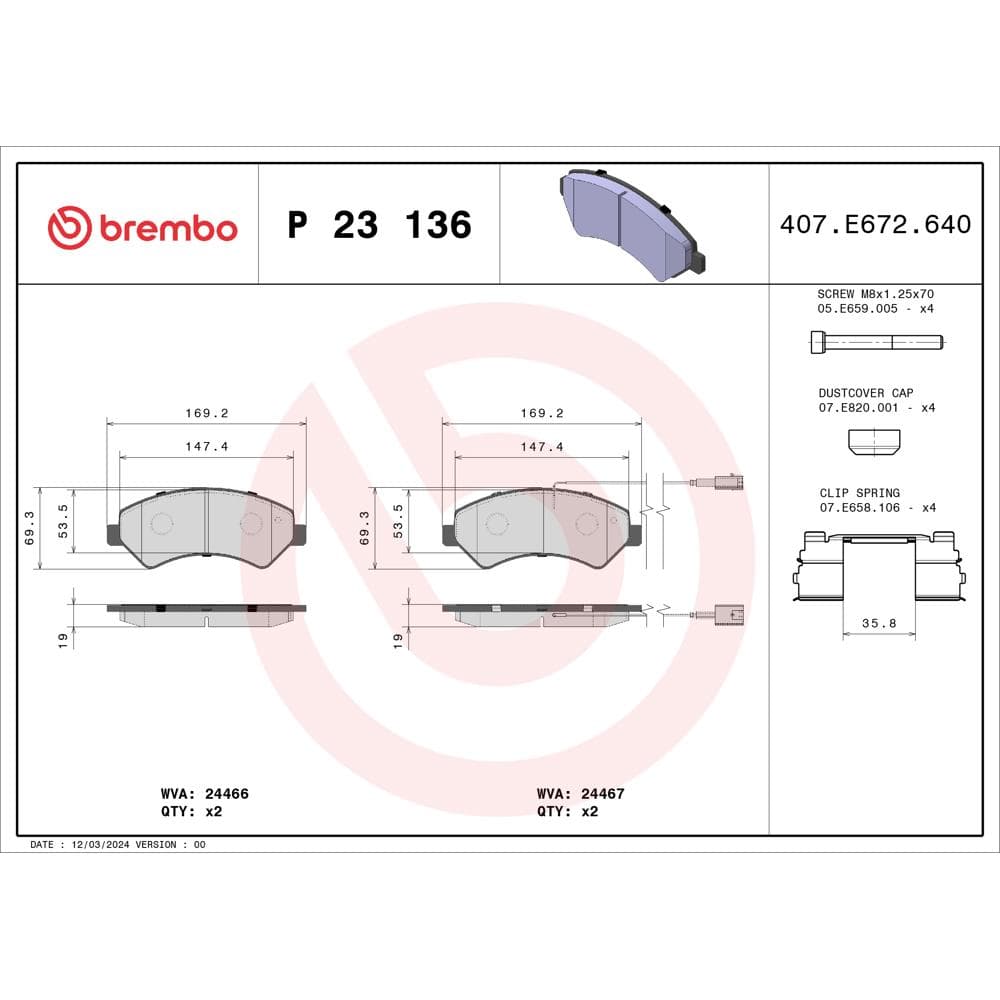 Set placute frana disc BREMBO P 23 136