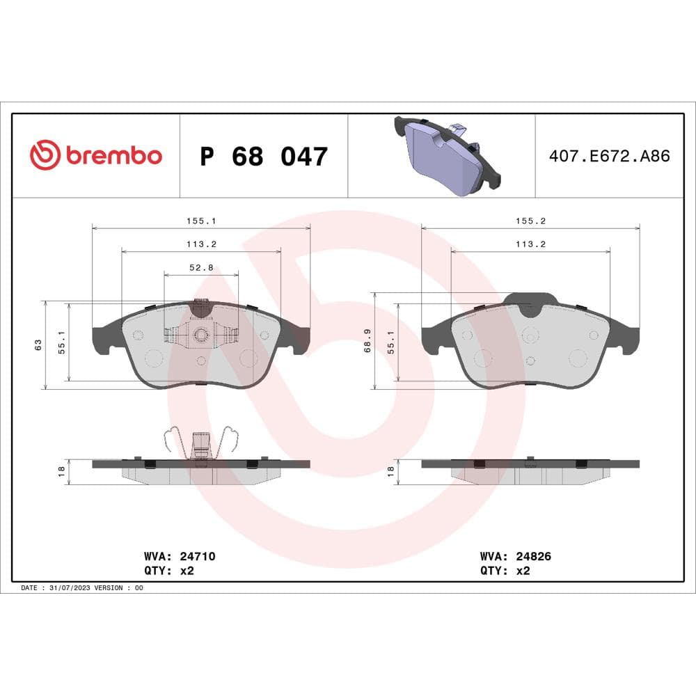 Set placute frana disc BREMBO P 68 047