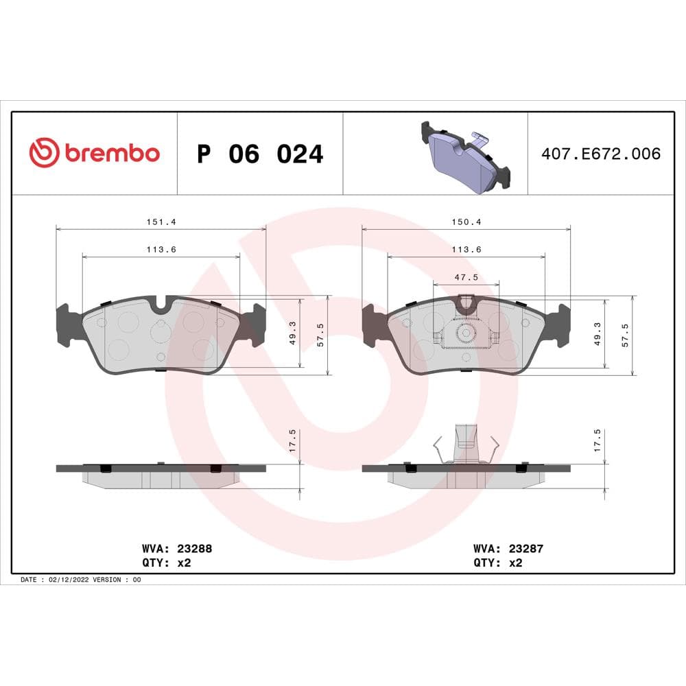 Set placute frana disc BREMBO P 06 024