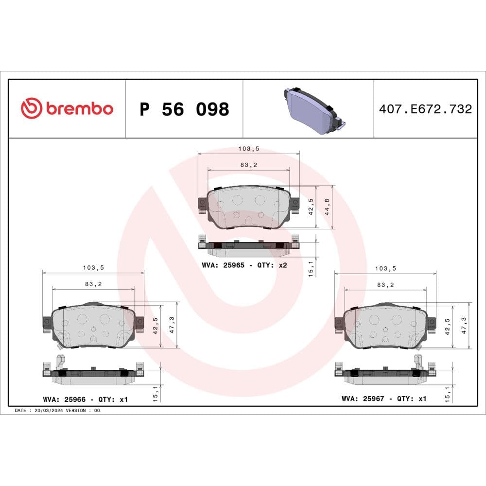 Set placute frana disc BREMBO P 56 098