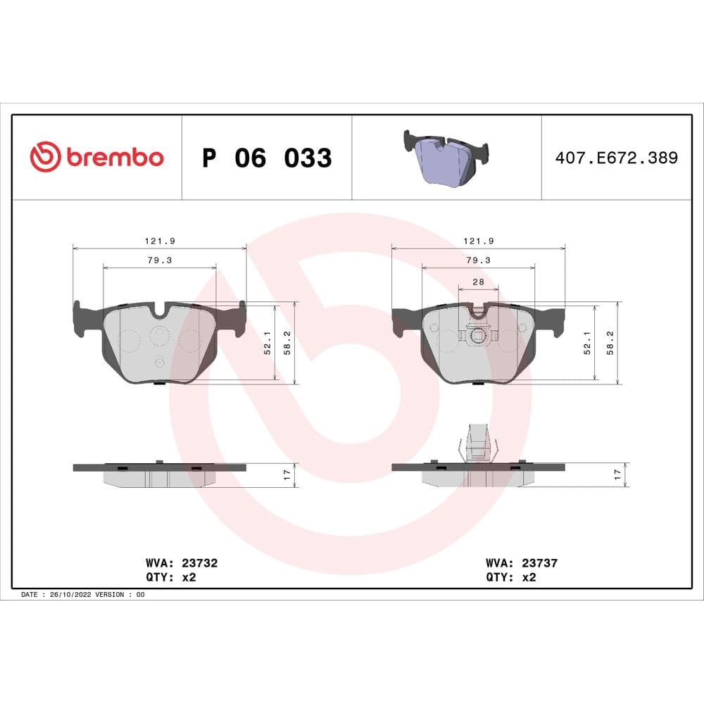 Set placute frana disc BREMBO P 06 033